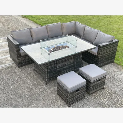 The Range Rattan 8 Seat Gas FirePit Corner Dining Set Stools - Dark Mixed Grey