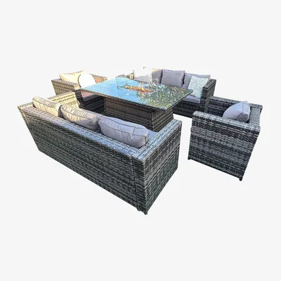 The Range Garden 8 Seat Firepit Corner Set in Grey - Grey