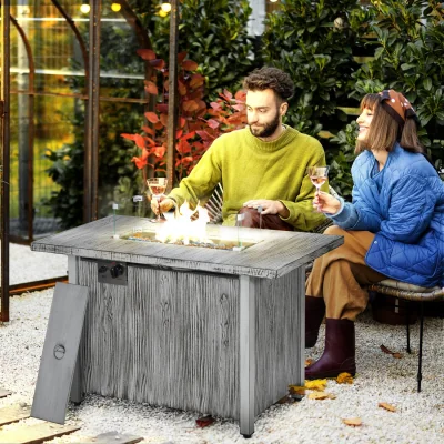 The Range 50,000 BTU Propane Gas Fire Pit Table with Wind Guard - Grey