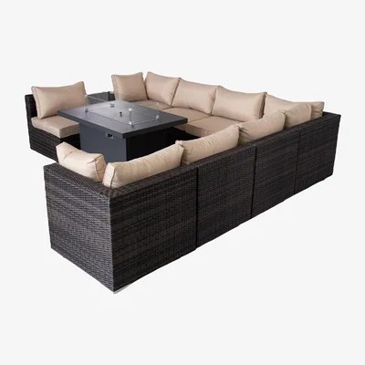 The Range Outdoor Patio Fire Pit Rattan Furniture Set - Mix Brown