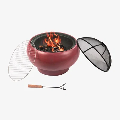 The Range Teamson Home Low Round Wood Burning Fire Pit - Red
