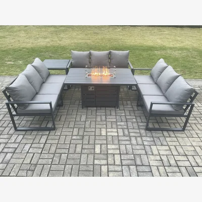 The Range Fimous Aluminium 9-Seater Garden Furniture Set with Gas Fire Pit - Dark Grey - Dark Grey