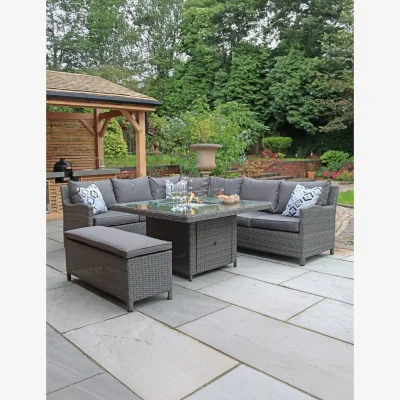 Royal Craft Paris 8 Seater Deluxe Modular Corner Dining & Lounging Set -with Square Fire Pit Table