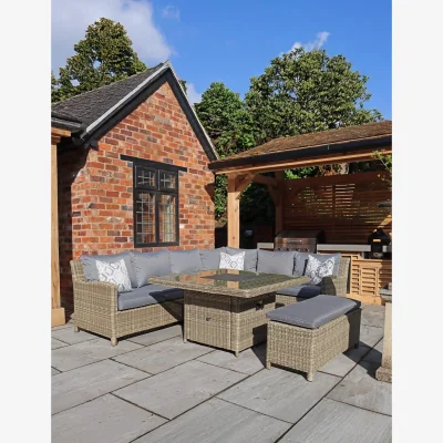 Royal Craft Wentworth 8 Seater Deluxe Modular Corner Dining & Lounging Set with Square Fire Pit Table