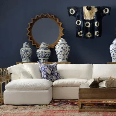 Andrew Martin Truman Junior White Linen Sectional Sofa | Compact Linen Sectional | Junior Sectional Sofa | Small-Space Modular Sofa - Andrew Martin