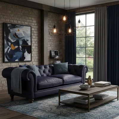 Arighi Bianchi Britannia Leather Sofa, 4 Seater / Dark Blue