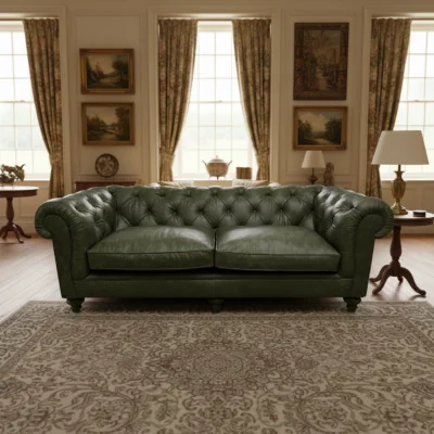 Arighi Bianchi Britannia Rub-off Leather Sofa, 4 Seater / Green