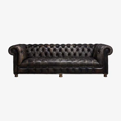 Barker and Stonehouse Timothy Oulton Westminster Button Chesterfield Sofa 2.5 Seater, Black Leather | Barker & Stonehouse