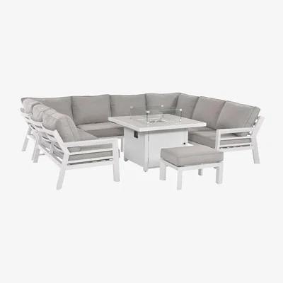 Barker and Stonehouse Soho U-Shaped Sofa Set with Fire Pit, White | Barker & Stonehouse