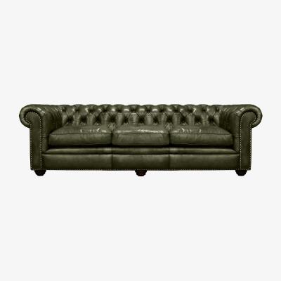 Barker and Stonehouse Pure Furniture Winslow Chesterfield Sofa 280cm With Wooden Legs, Green Leather | Barker & Stonehouse