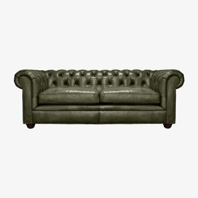 Barker and Stonehouse Pure Furniture Winslow Chesterfield Sofa 190cm With Wooden Legs, Green Leather | Barker & Stonehouse