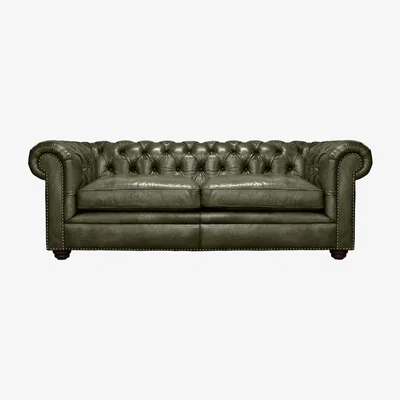 Barker and Stonehouse Pure Furniture Winslow Chesterfield Sofa 190cm With Wooden Legs, Green Leather | Barker & Stonehouse