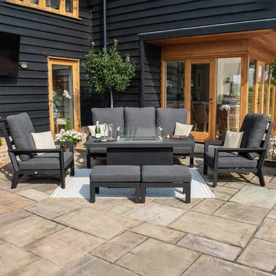 Cuckooland Maze Rattan Manhattan Reclining 3 Seat Sofa Set  with Fire Pit Coffee Table