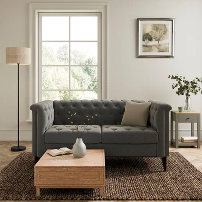 Dunelm Nellie Velvet Buttoned 2 Seater Sofa Steeple Grey