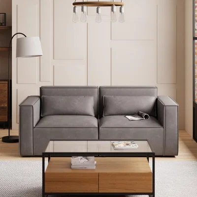 Dunelm Modular Arne Grey Faux Leather 2 Seater Sofa Grey
