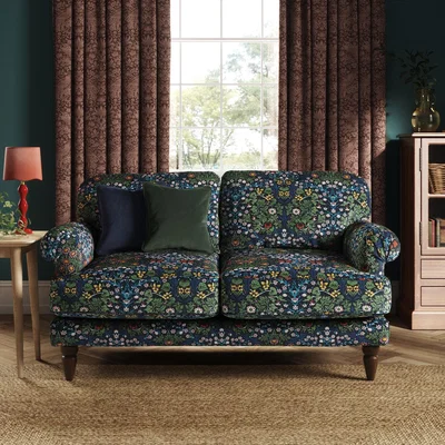 Dunelm Jolene William Morris Blackthorn Print Velvet 2 Seater Sofa Blackthorn Dewberry
