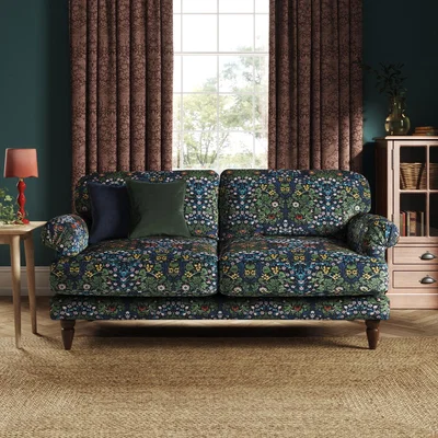 Dunelm Jolene William Morris Blackthorn Print Velvet 3 Seater Sofa Blackthorn Dewberry