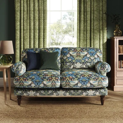 Dunelm Jolene William Morris Strawberry Thief Print Velvet 2 Seater Sofa Midnight