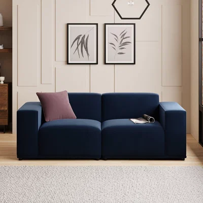 Dunelm Modular Cruz Luxe Navy Velvet 2 Seater Sofa Velvet Luxe Navy