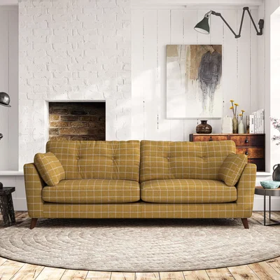 Dunelm Peyton 4 Seater Sofa Check Ochre