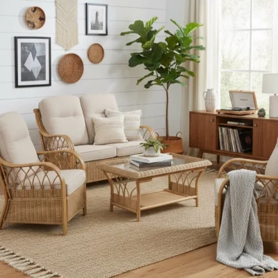 Dunelm Desser Viola Rattan 2 Seater Sofa & 2 Chairs Set