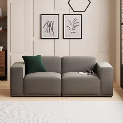 Dunelm Modular Cruz Grey Velvet 2 Seater Sofa Steeple Grey