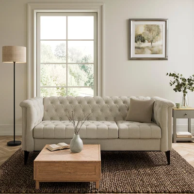 Dunelm Nellie Faux Linen Buttoned 3 Seater Sofa Natural