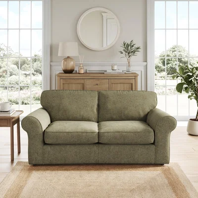 Dunelm Return - Flori Soft Chenille 2 Seater Sofa Bed, Olive