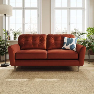 Dunelm Sven Opulent Velvet 3 Seater Sofa Orange Umber