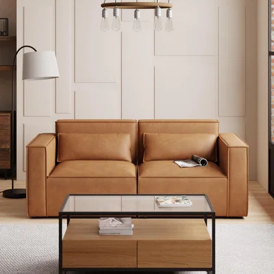 Dunelm Modular Arne Tan Faux Leather 2 Seater Sofa Tan