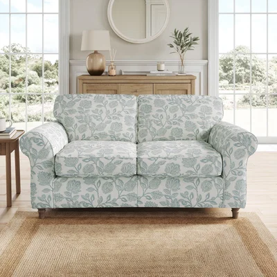 Dunelm Flori 2 Seater Sofa, Floral Print Fabric Floral Ashley Blue