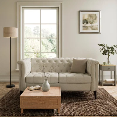 Dunelm Nellie Faux Linen Buttoned 2 Seater Sofa Natural
