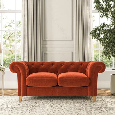 Dunelm Pimlico Large 2 Seater Sofa Luxury Velvet Orange Umber