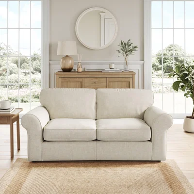 Dunelm Flori 2 Seater Sofa Bed, Tonal Plush Chenille Natural