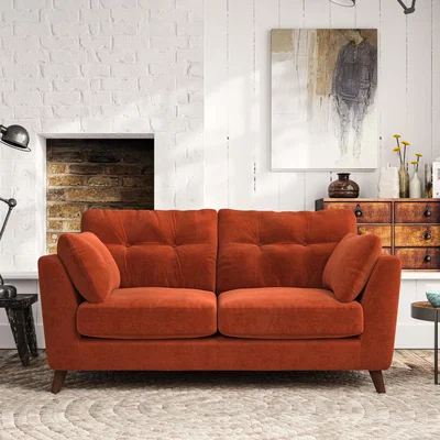 Dunelm Peyton Large 2 Seater Sofa Luxury Velvet Orange Umber