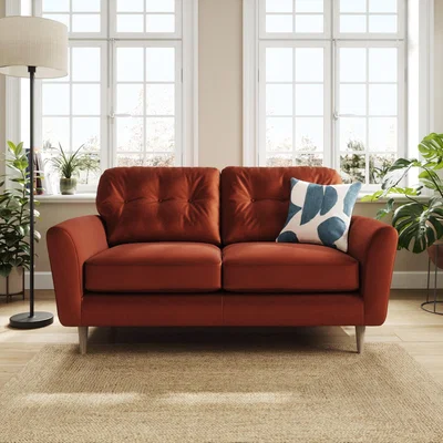 Dunelm Sven Opulent Velvet 2 Seater Sofa Orange Umber