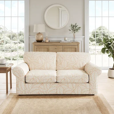 Dunelm Flori 2 Seater Sofa Bed, Leaf Print Fabric Leaf Butterscoth