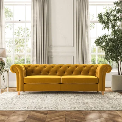 Dunelm Pimlico 4 Seater Sofa House Velvet Amber Gold
