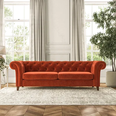 Dunelm Pimlico 4 Seater Sofa Luxury Velvet Orange Umber