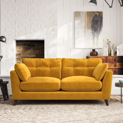 Dunelm Peyton 3 Seater Sofa Luxury Velvet Old Gold