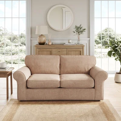 Dunelm Flori 2 Seater Sofa Bed, Tonal Plush Chenille Soft Clay