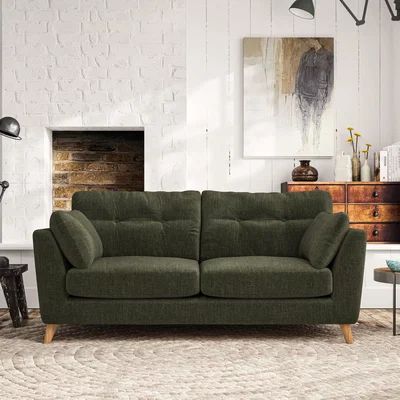 Dunelm Peyton 3 Seater Sofa Tonal Plush Chenille Rich Green