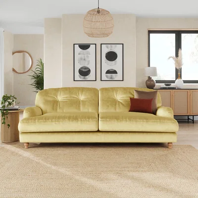 Dunelm Martha Vintage Velvet 4 Seater Sofa Vintage Velvet Sunshine