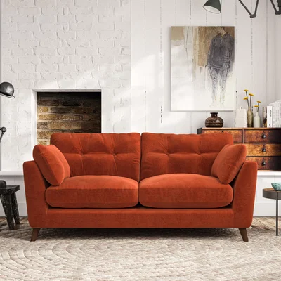 Dunelm Peyton 3 Seater Sofa Luxury Velvet Orange Umber