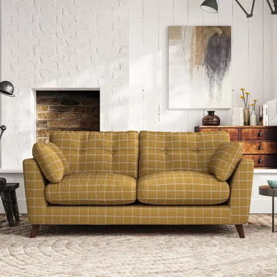 Dunelm Peyton 3 Seater Sofa Check Ochre