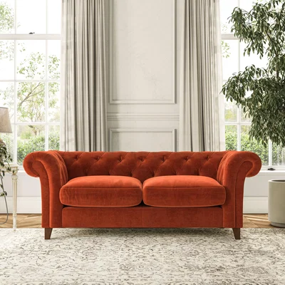 Dunelm Pimlico 3 Seater Sofa Luxury Velvet Orange Umber