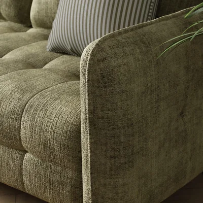 Dunelm Sadie Quilted Chunky Soft Chenille 3 Seater Sofa Olive