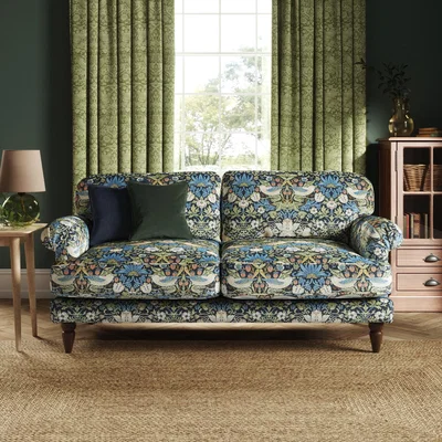 Dunelm Jolene William Morris Strawberry Thief Print Velvet 3 Seater Sofa Midnight