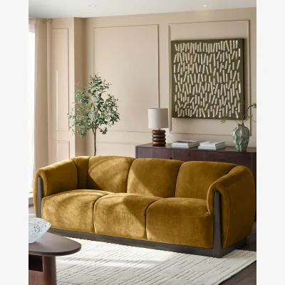 Danetti Teagan ochre fabric 3 seater sofa