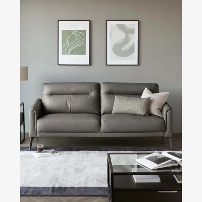 Danetti Brooks Dark Grey Leather 3 Seater Sofa